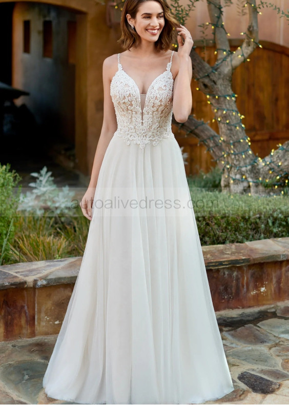 Beaded Ivory Embroidered Lace Tulle Effortlessly Beautiful Wedding Dress